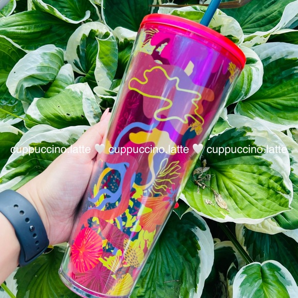 🩷NWT🌺Starbucks Fall 2023 Pink ‘Ocean & Forest’ Floral Tumbler - Picture 3 of 7
